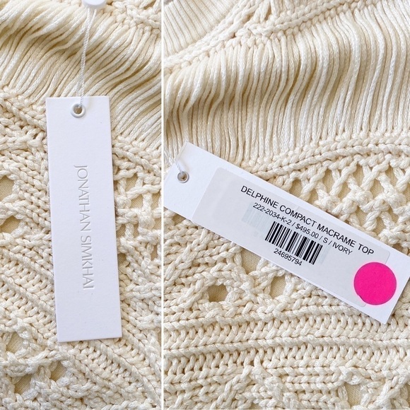 NWT Jonathan Simkhai  Delphine Macrame Knit Sweater, Ivory, Size S - Picture 13 of 16